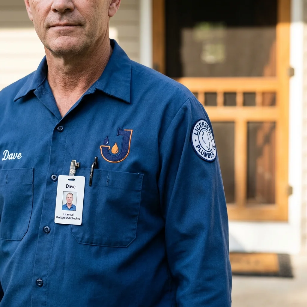 Licensed plumber showing ID badge in La Grange, KY
