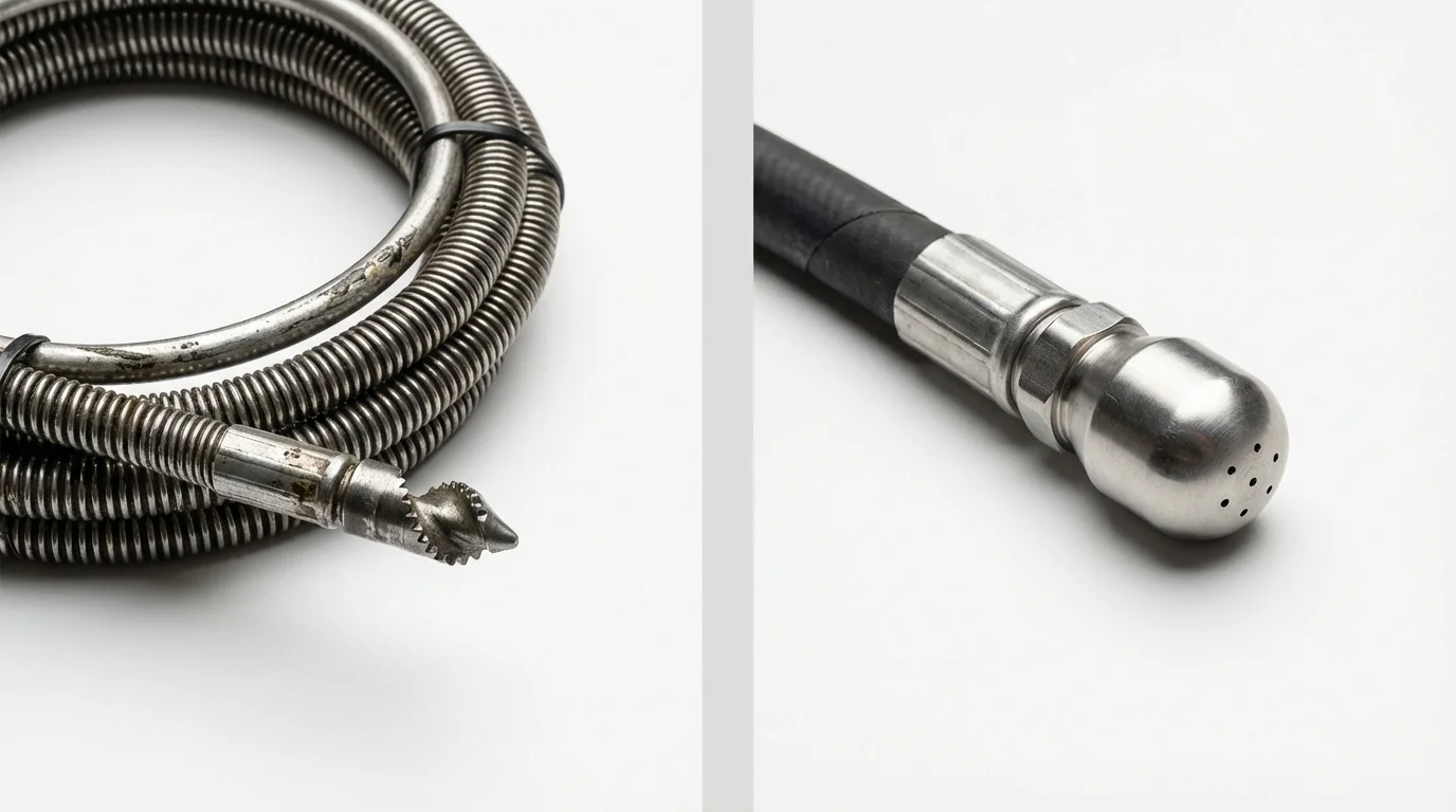 Drain snake cable and hydro jetting nozzle used for drain cleaning in La Grange, KY