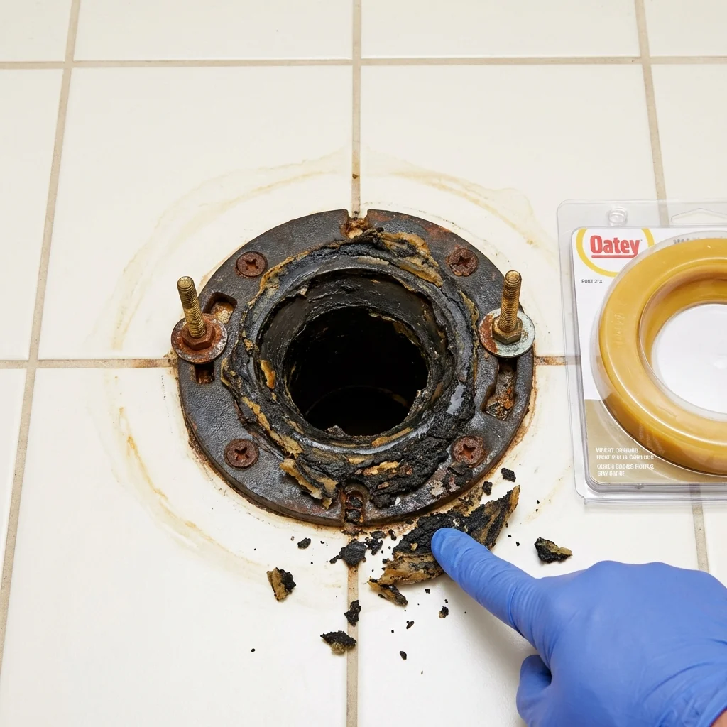 Failed wax ring showing water seepage at the base of a toilet in a La Grange, KY home